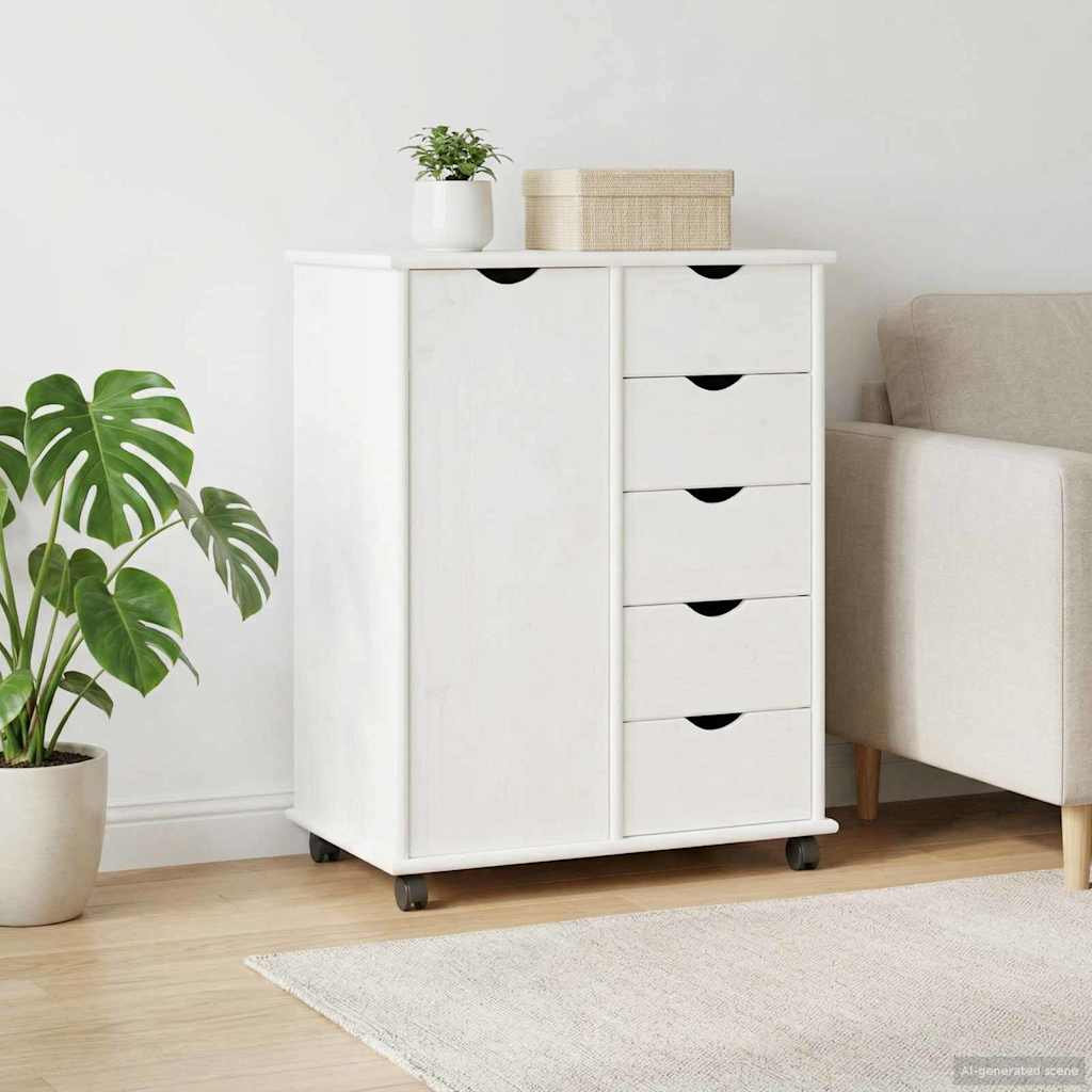 Rollschrank 63,5 x 39 x 79 cm Massivholz Kiefer Weiß