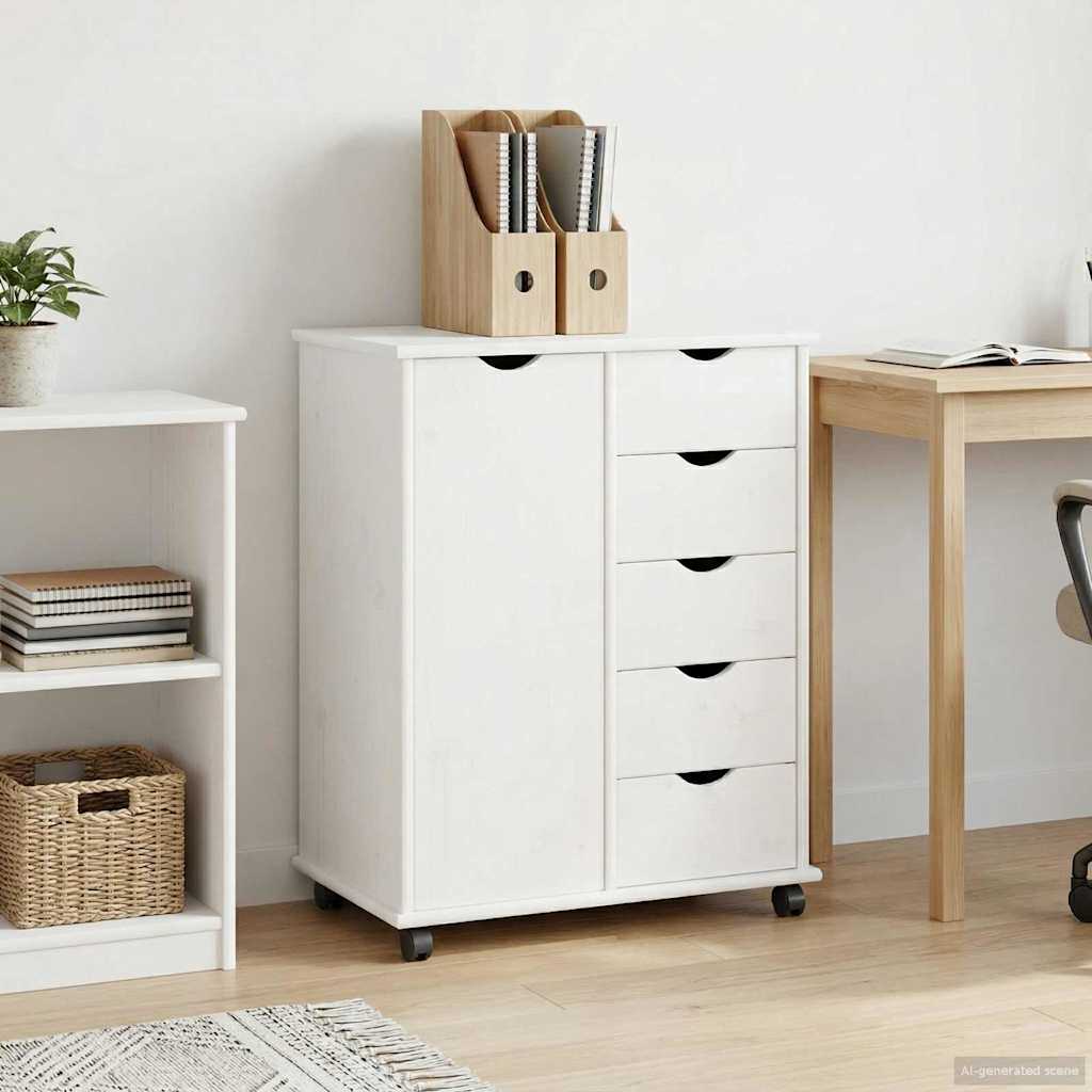 Rollschrank 63,5 x 39 x 79 cm Massivholz Kiefer Weiß