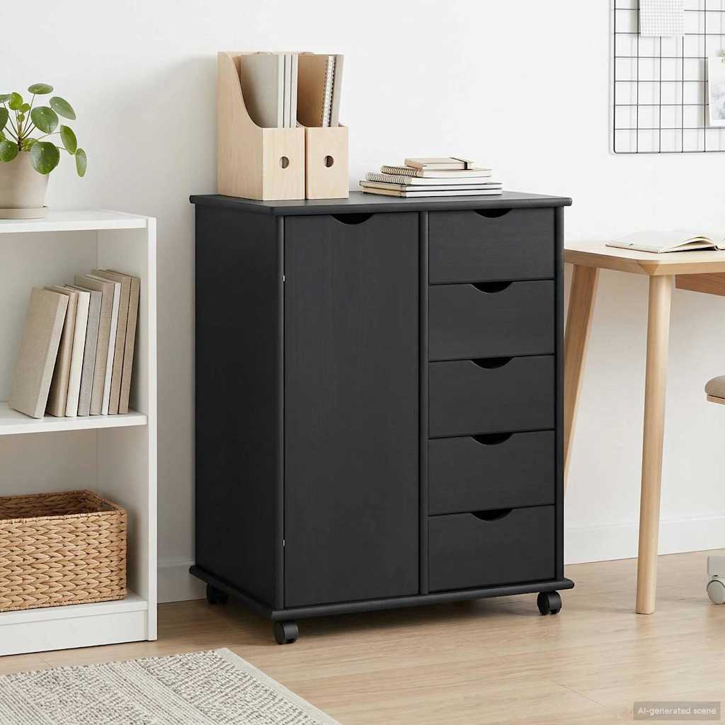 Rollschrank 63,5 x 39 x 79 cm Massivholz Kiefer Grau