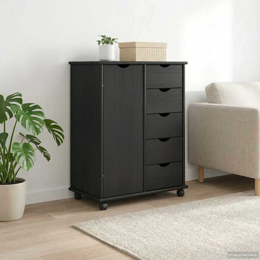 Rollschrank 63,5 x 39 x 79 cm Massivholz Kiefer Grau
