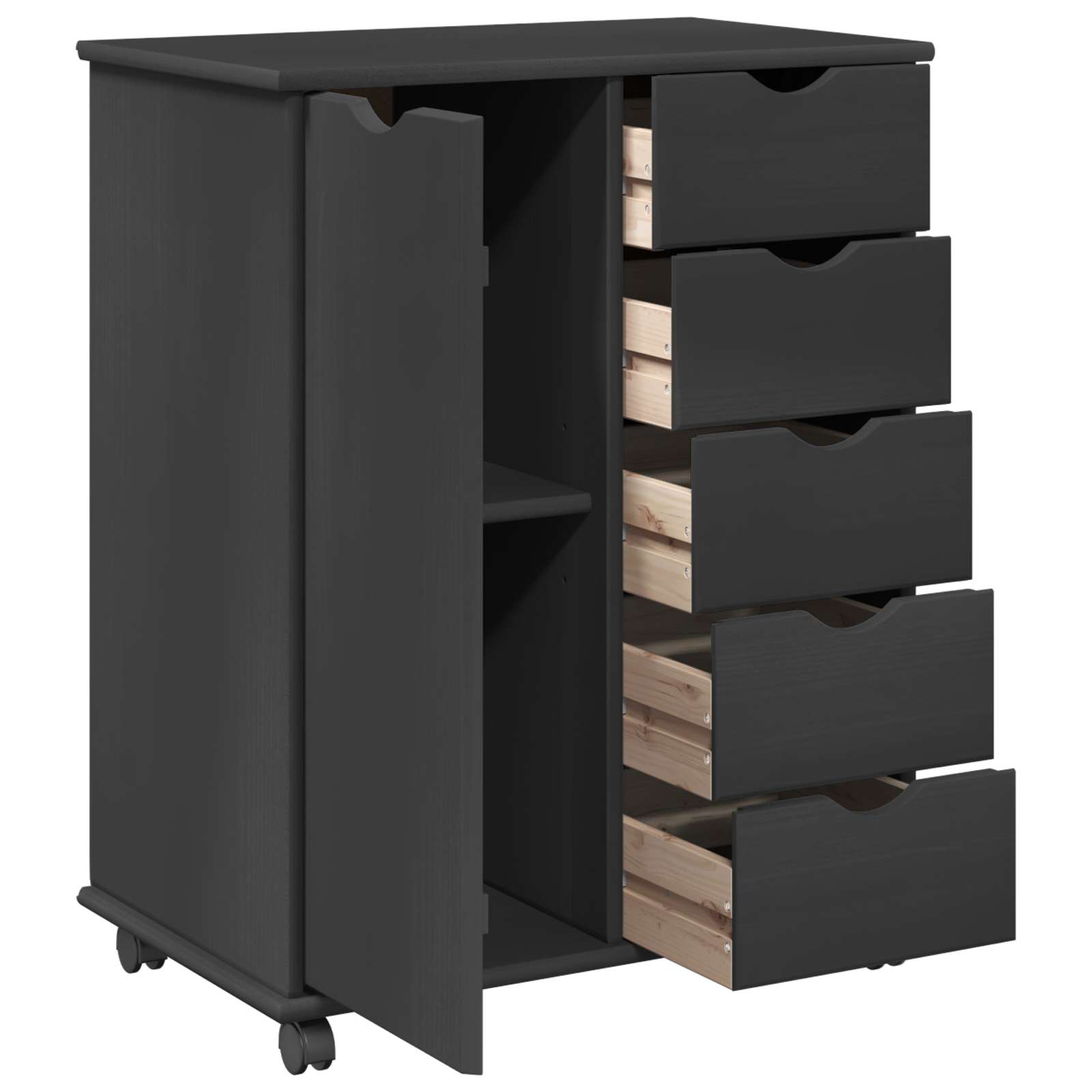 Rollschrank 63,5 x 39 x 79 cm Massivholz Kiefer Grau