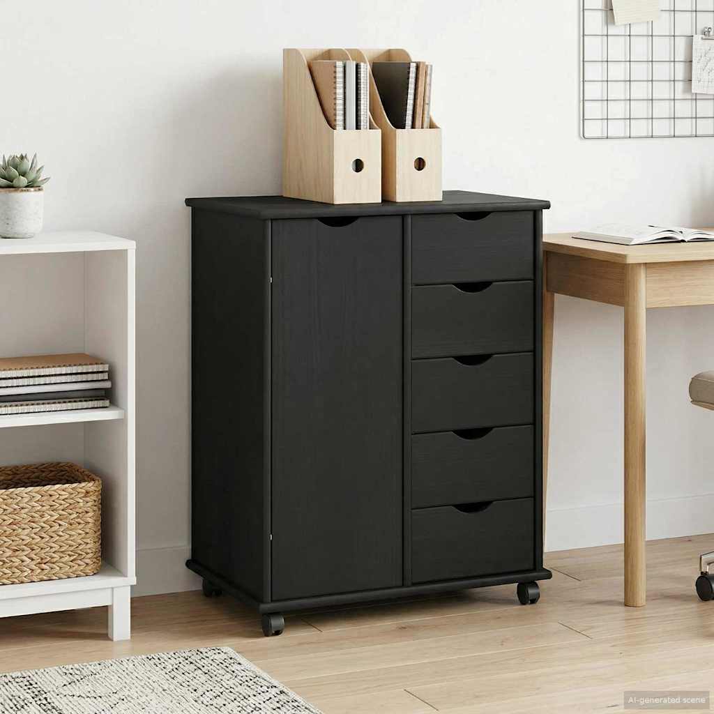 Rollschrank 63,5 x 39 x 79 cm Massivholz Kiefer Schwarz