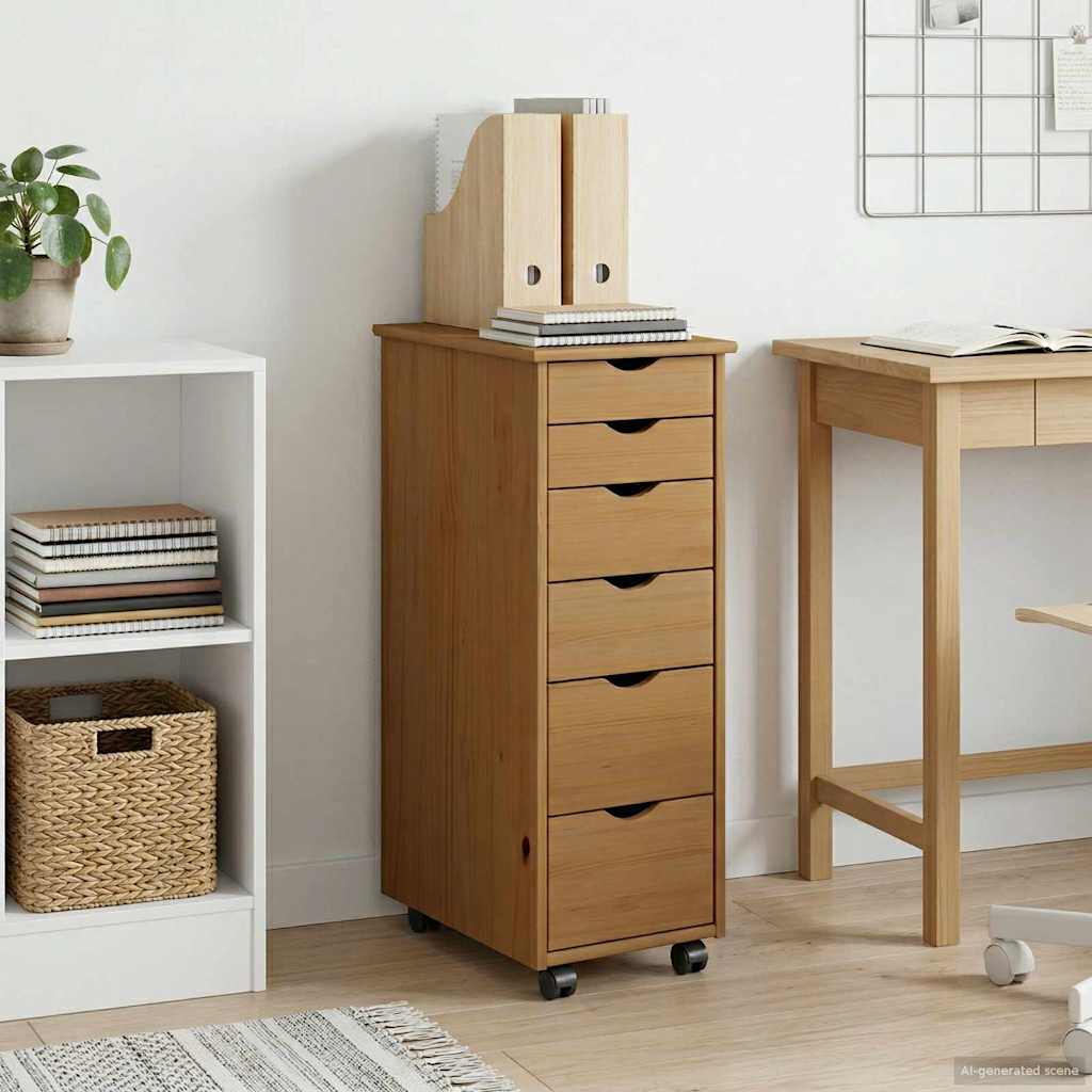 Rollschrank 34 x 39 x 93,5 cm Massivholz Kiefer Honigbraun