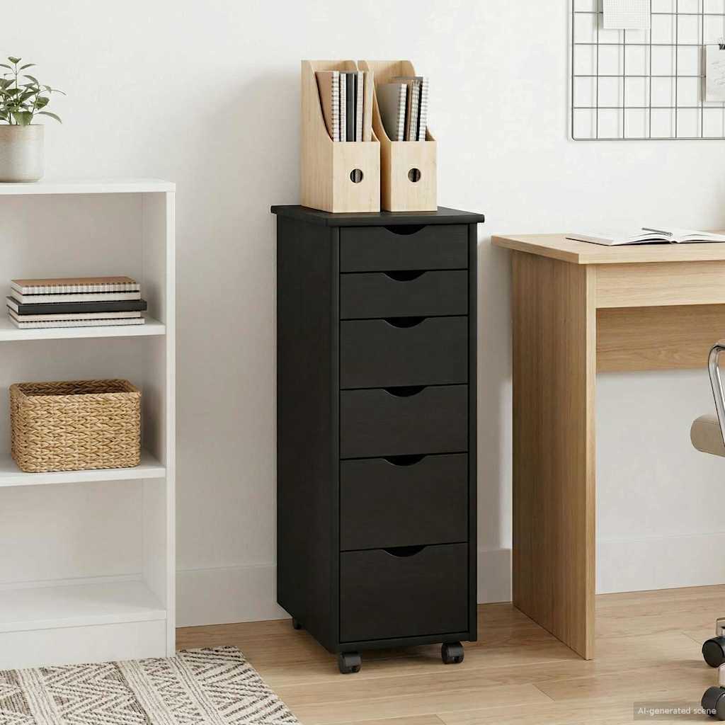 Rollschrank 34 x 39 x 93,5 cm Massivholz Kiefer Schwarz