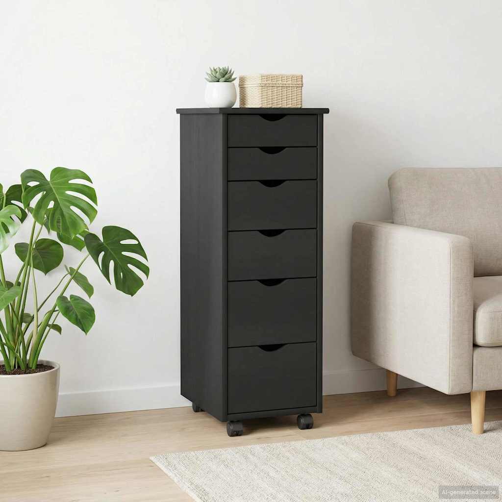 Rollschrank 34 x 39 x 93,5 cm Massivholz Kiefer Schwarz