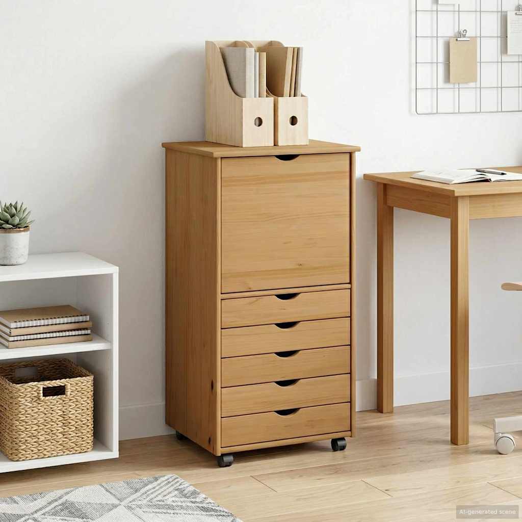 Rollschrank 53 x 39 x 103 cm Massivholz Kiefer Honigbraun