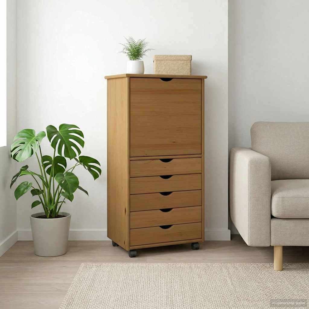 Rollschrank 53 x 39 x 103 cm Massivholz Kiefer Honigbraun