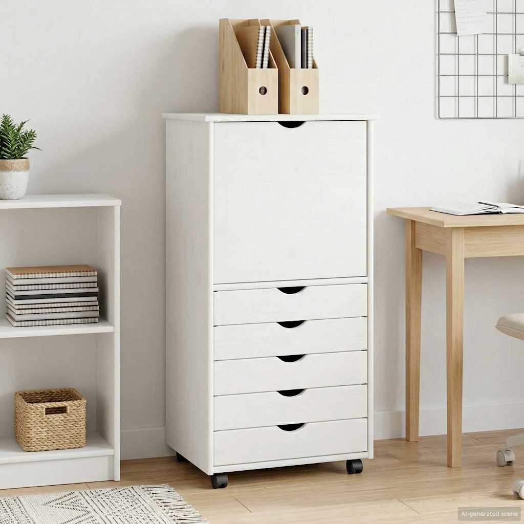 Rollschrank 53 x 39 x 103 cm Massivholz Kiefer Weiß