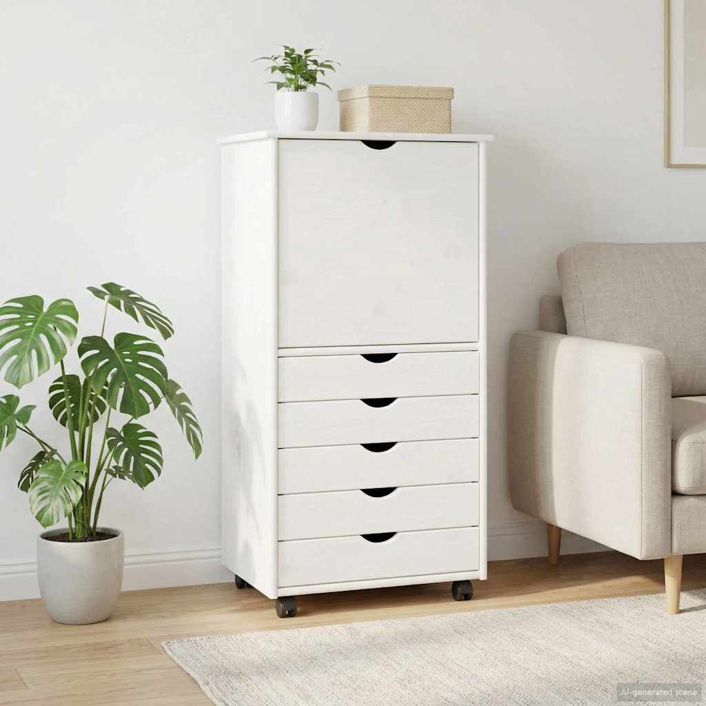 Rollschrank 53 x 39 x 103 cm Massivholz Kiefer Weiß