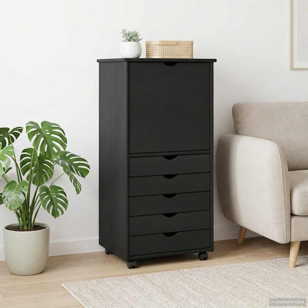 Rollschrank 53 x 39 x 103 cm Massivholz Kiefer Grau