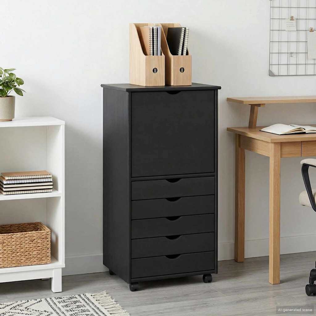 Rollschrank 53 x 39 x 103 cm Massivholz Kiefer Grau