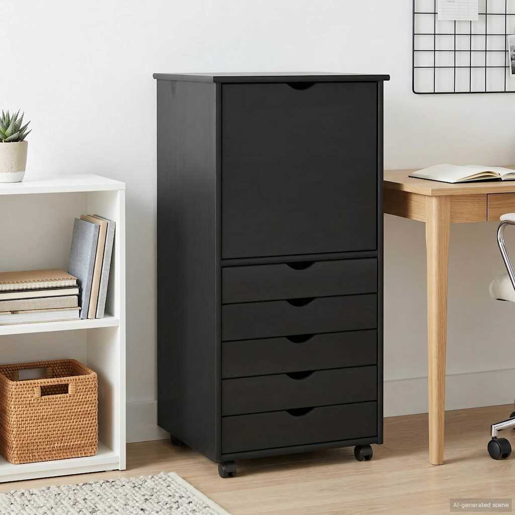 Rollschrank 53 x 39 x 103 cm Massivholz Kiefer Schwarz