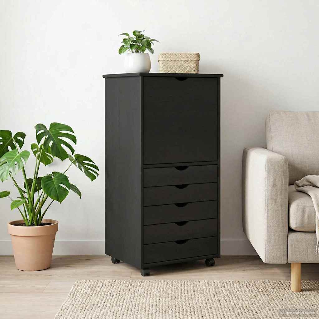 Rollschrank 53 x 39 x 103 cm Massivholz Kiefer Schwarz