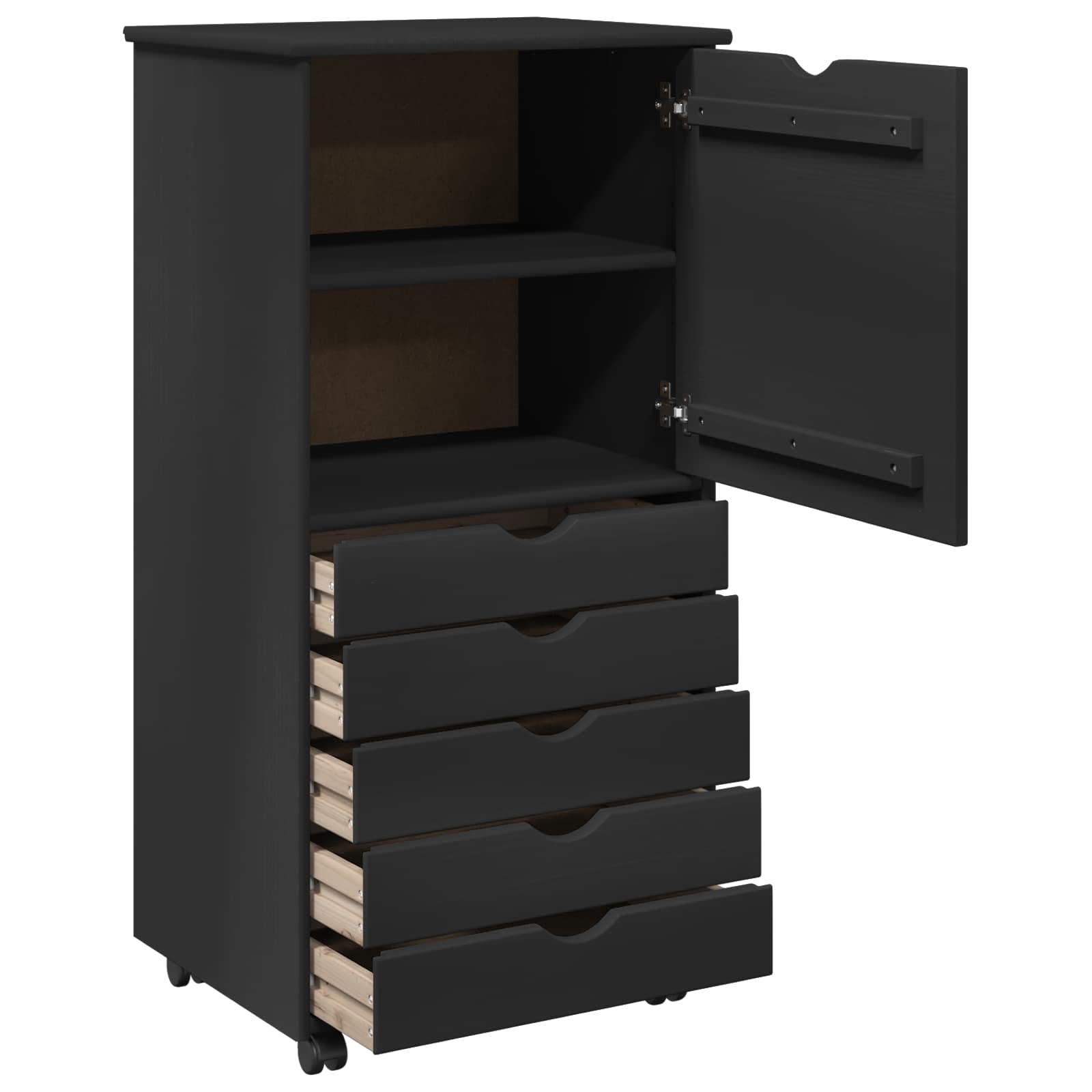 Rollschrank 53 x 39 x 103 cm Massivholz Kiefer Schwarz
