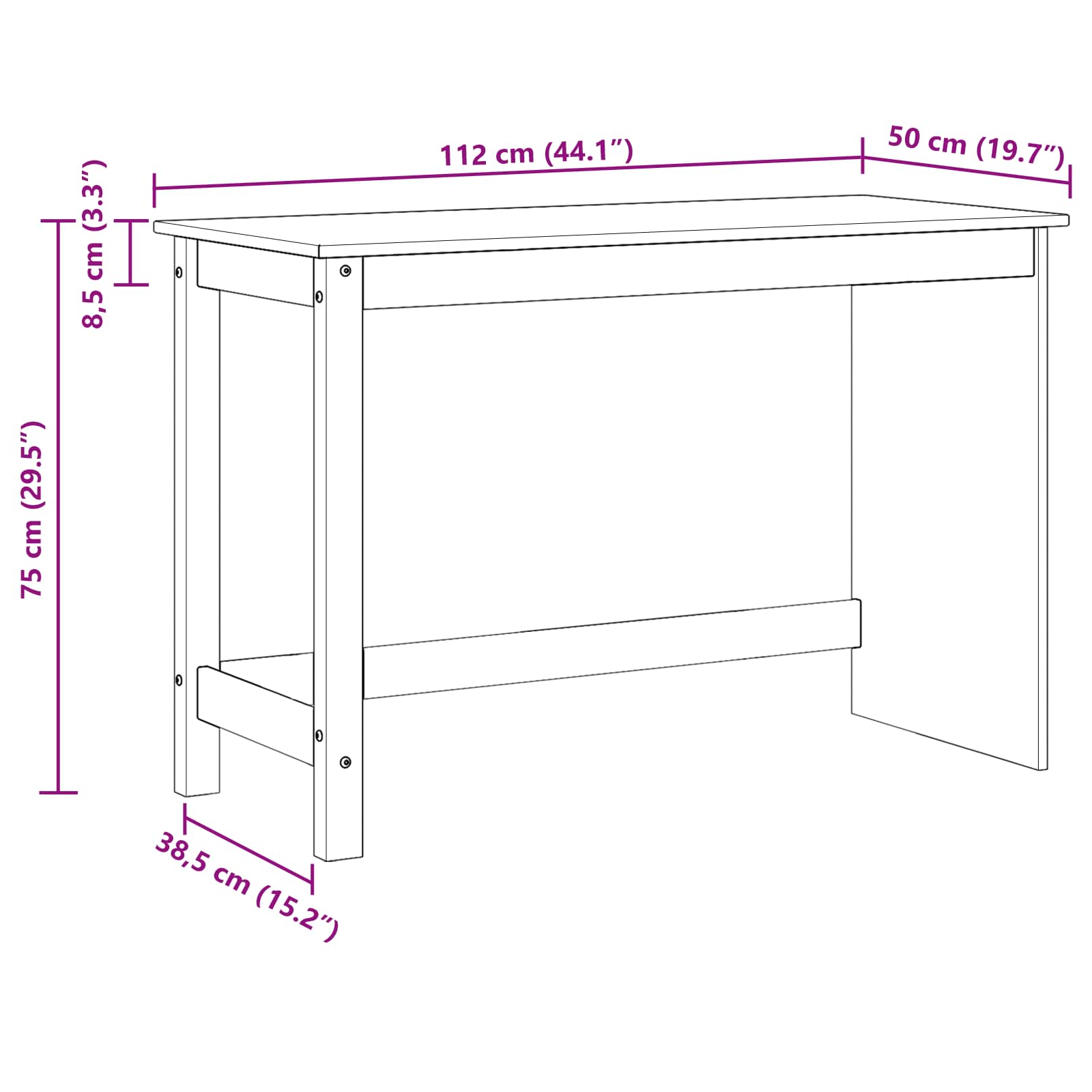 Schreibtisch Weiß 112 x 50 x 75 cm Massivholz Kiefer
