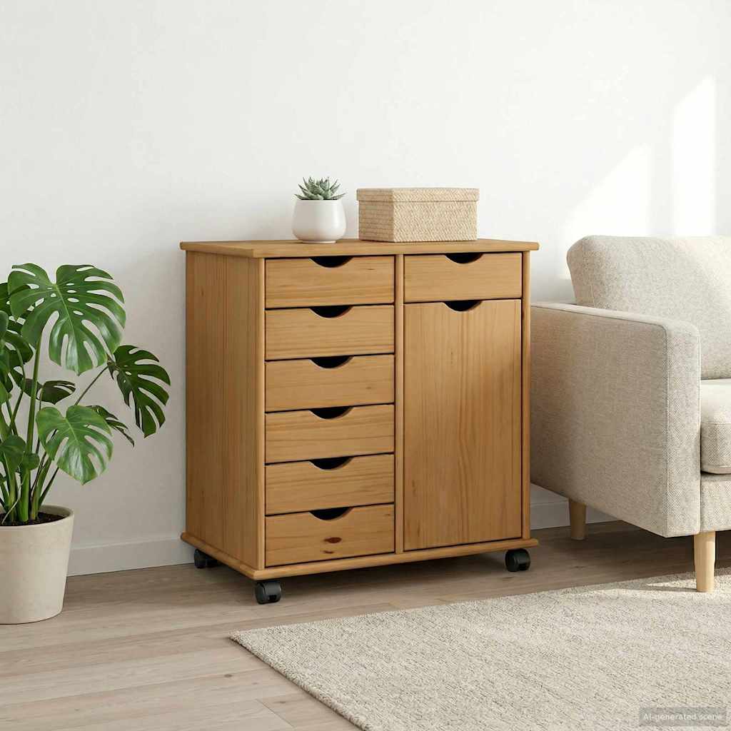 Rollschrank 63,5 x 39 x 65,5 cm Massivholz Kiefer Honigbraun