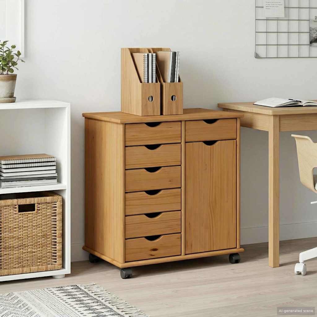 Rollschrank 63,5 x 39 x 65,5 cm Massivholz Kiefer Honigbraun