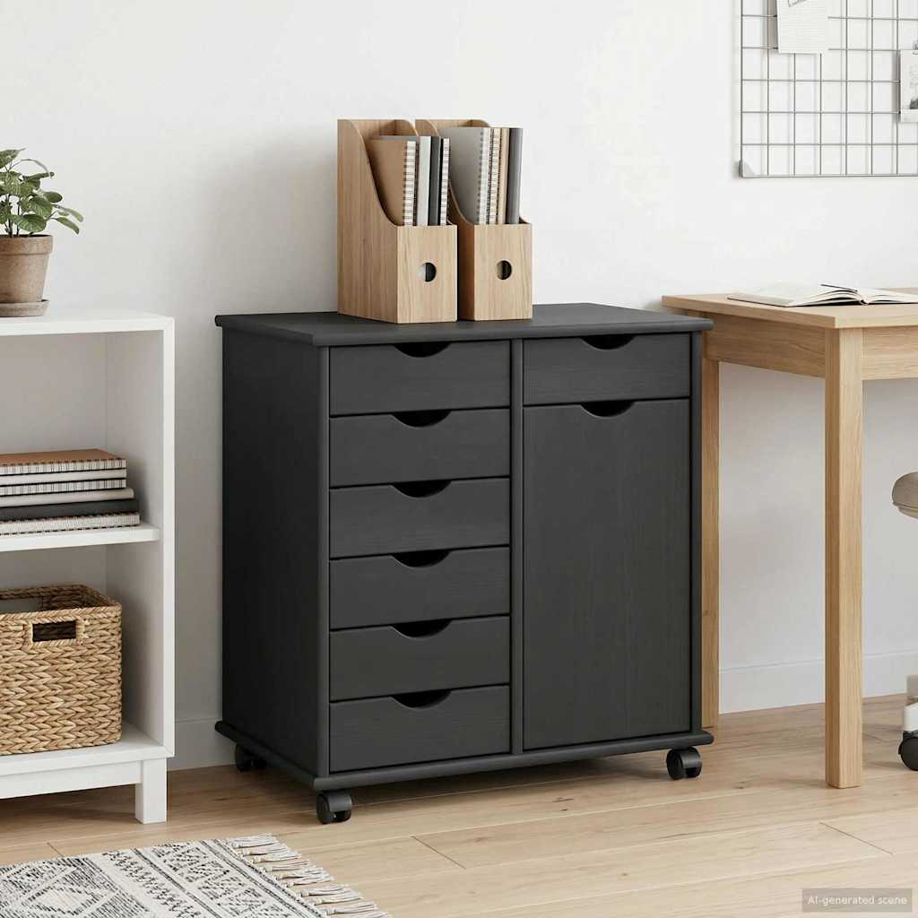 Rollschrank 63,5 x 39 x 65,5 cm Massivholz Kiefer Grau