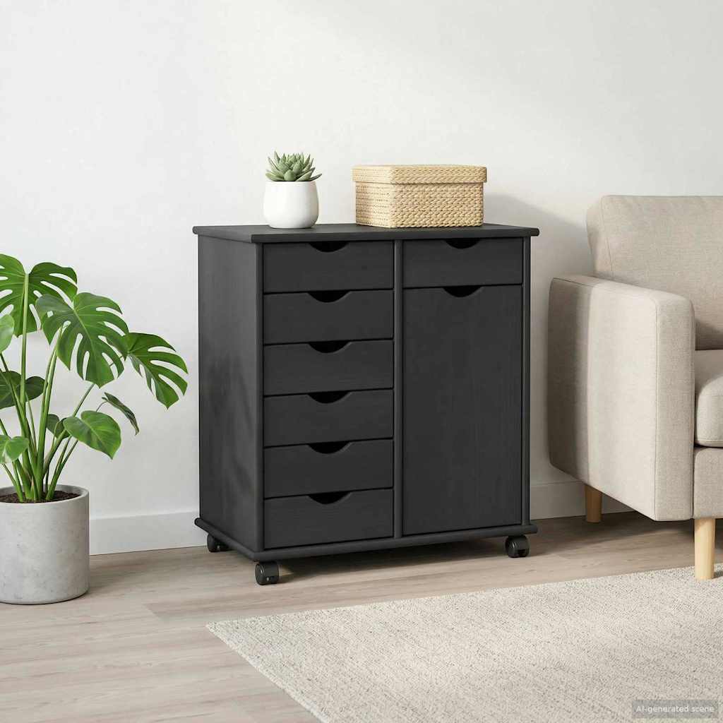 Rollschrank 63,5 x 39 x 65,5 cm Massivholz Kiefer Grau