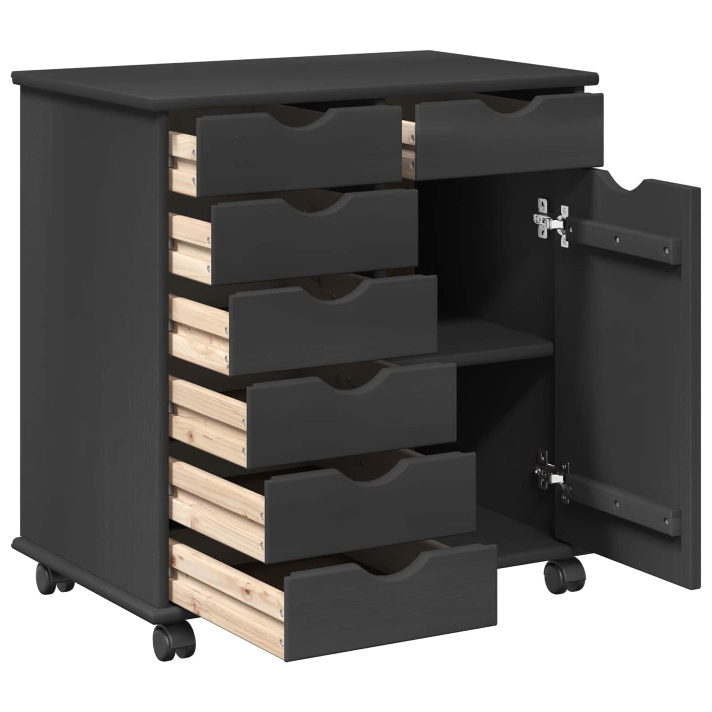 Rollschrank 63,5 x 39 x 65,5 cm Massivholz Kiefer Grau