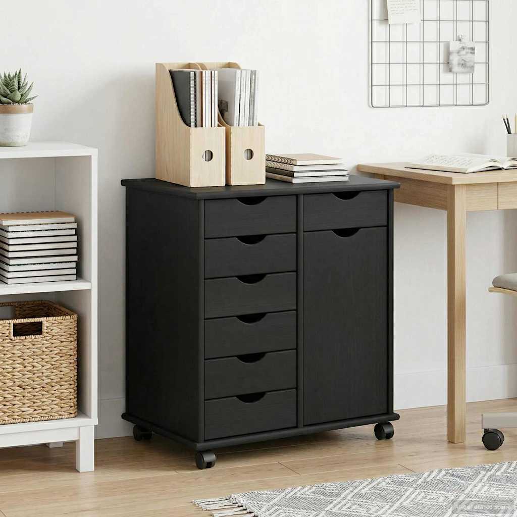 Rollschrank 63,5 x 39 x 65,5 cm Massivholz Kiefer Schwarz