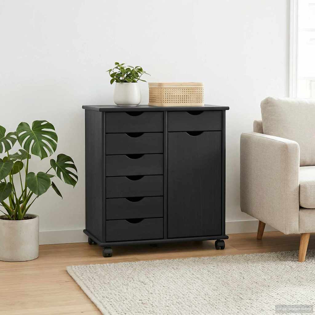 Rollschrank 63,5 x 39 x 65,5 cm Massivholz Kiefer Schwarz