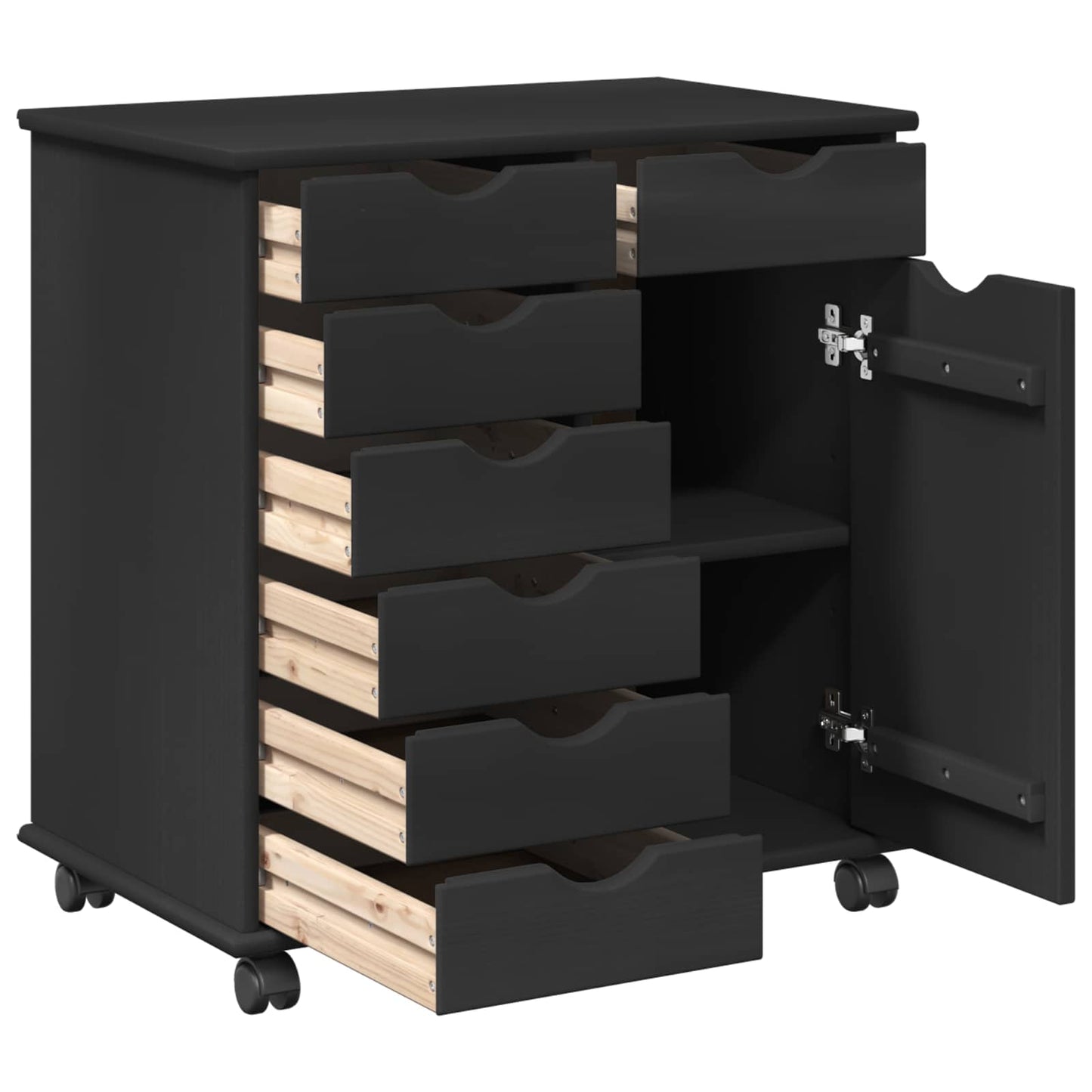 Rollschrank 63,5 x 39 x 65,5 cm Massivholz Kiefer Schwarz