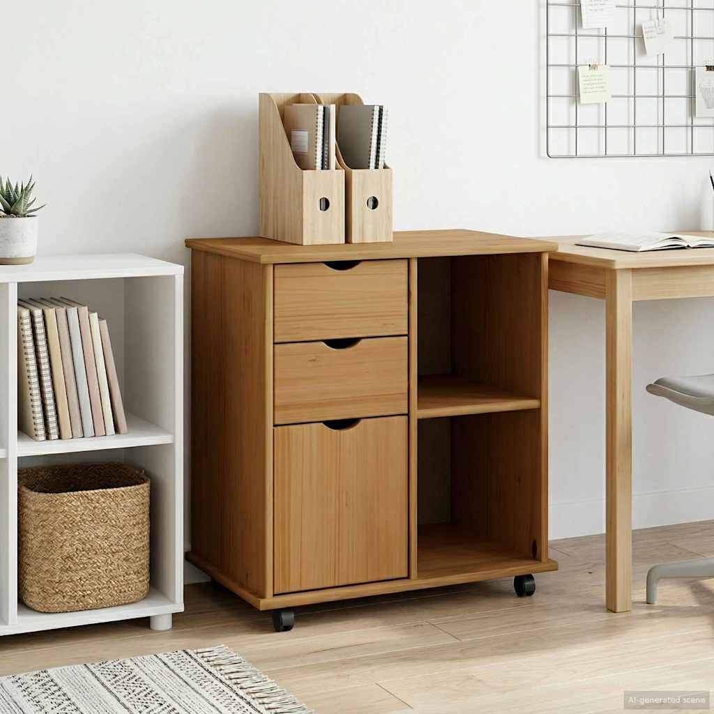 Rollschrank 63,5 x 39 x 65,5 cm Massivholz Kiefer Honigbraun