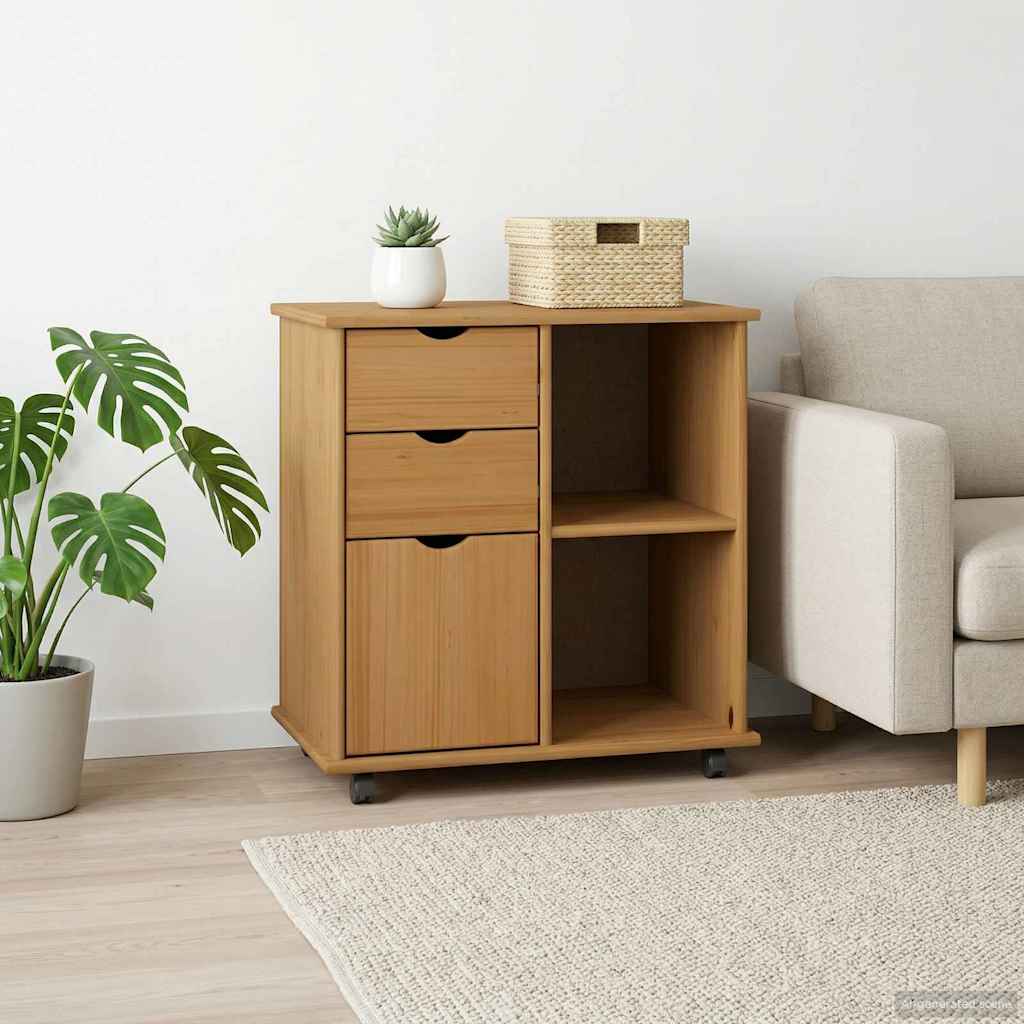 Rollschrank 63,5 x 39 x 65,5 cm Massivholz Kiefer Honigbraun