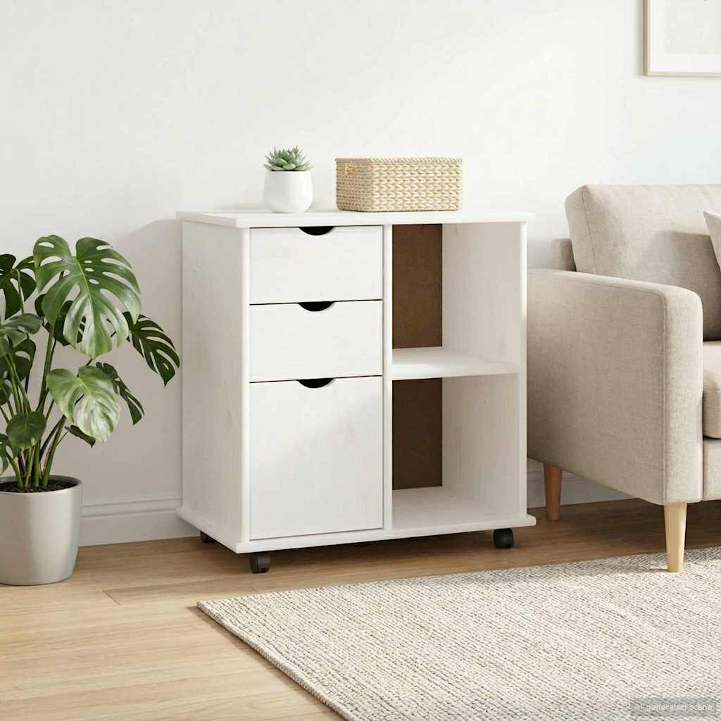 Rollschrank 63,5 x 39 x 65,5 cm Massivholz Kiefer Weiß