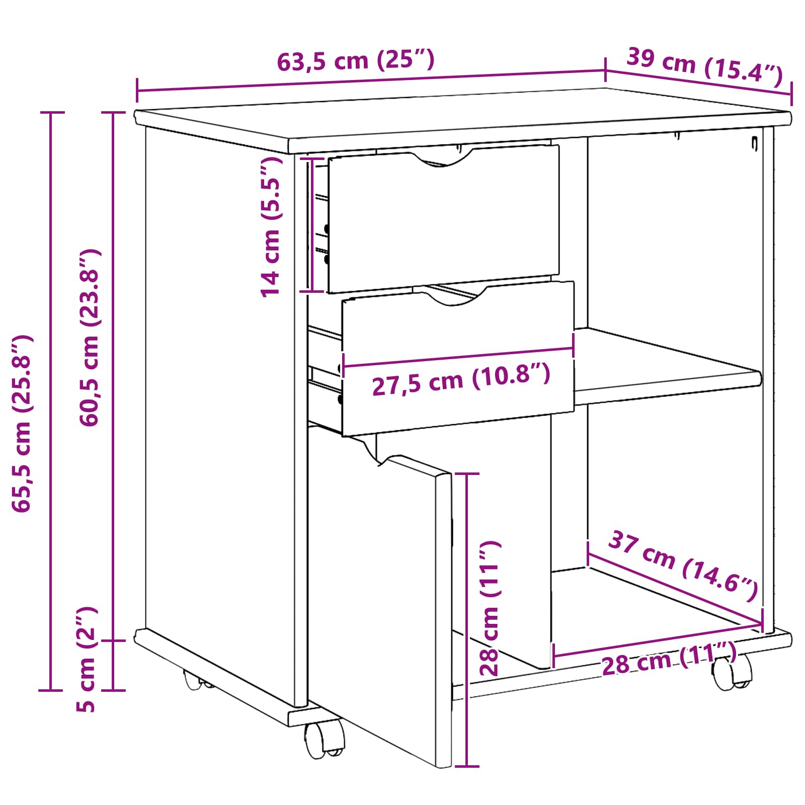 Rollschrank 63,5 x 39 x 65,5 cm Massivholz Kiefer Weiß