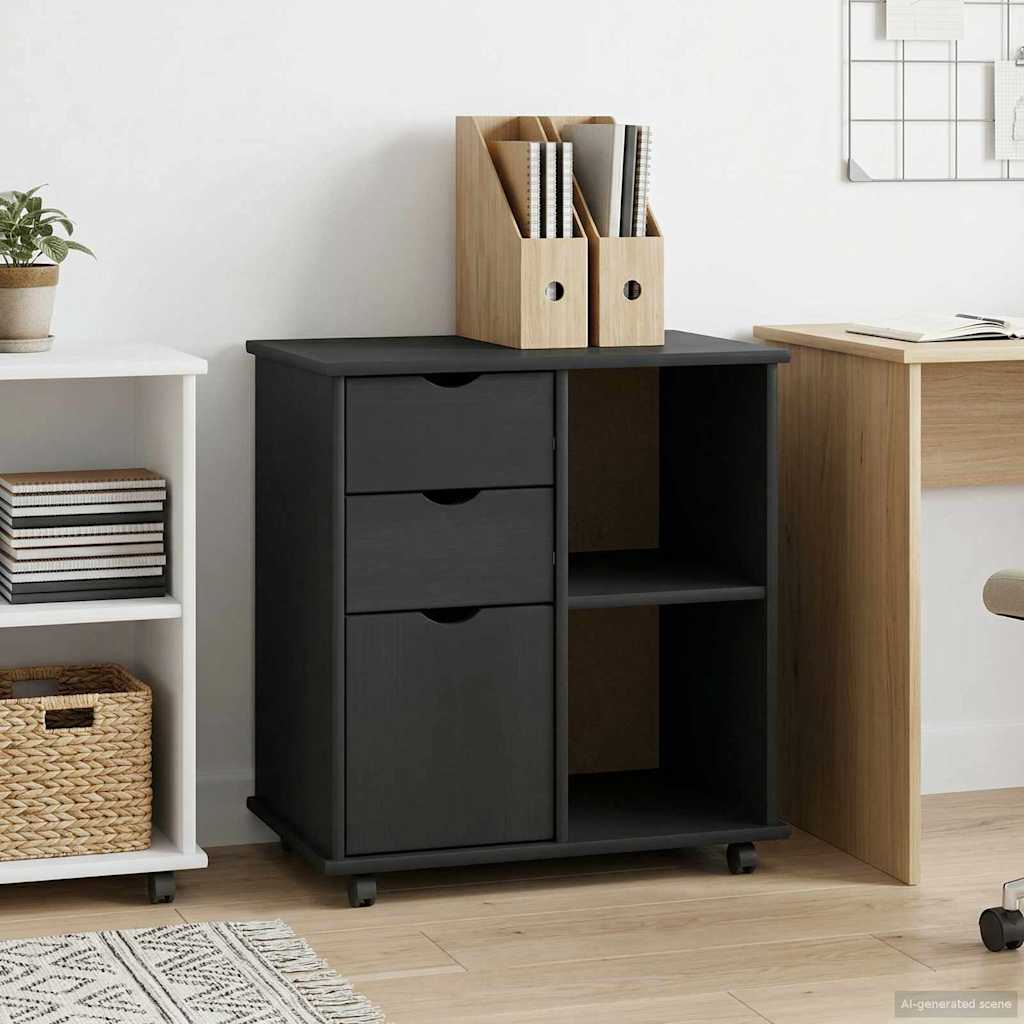 Rollschrank 63,5 x 39 x 65,5 cm Massivholz Kiefer Grau