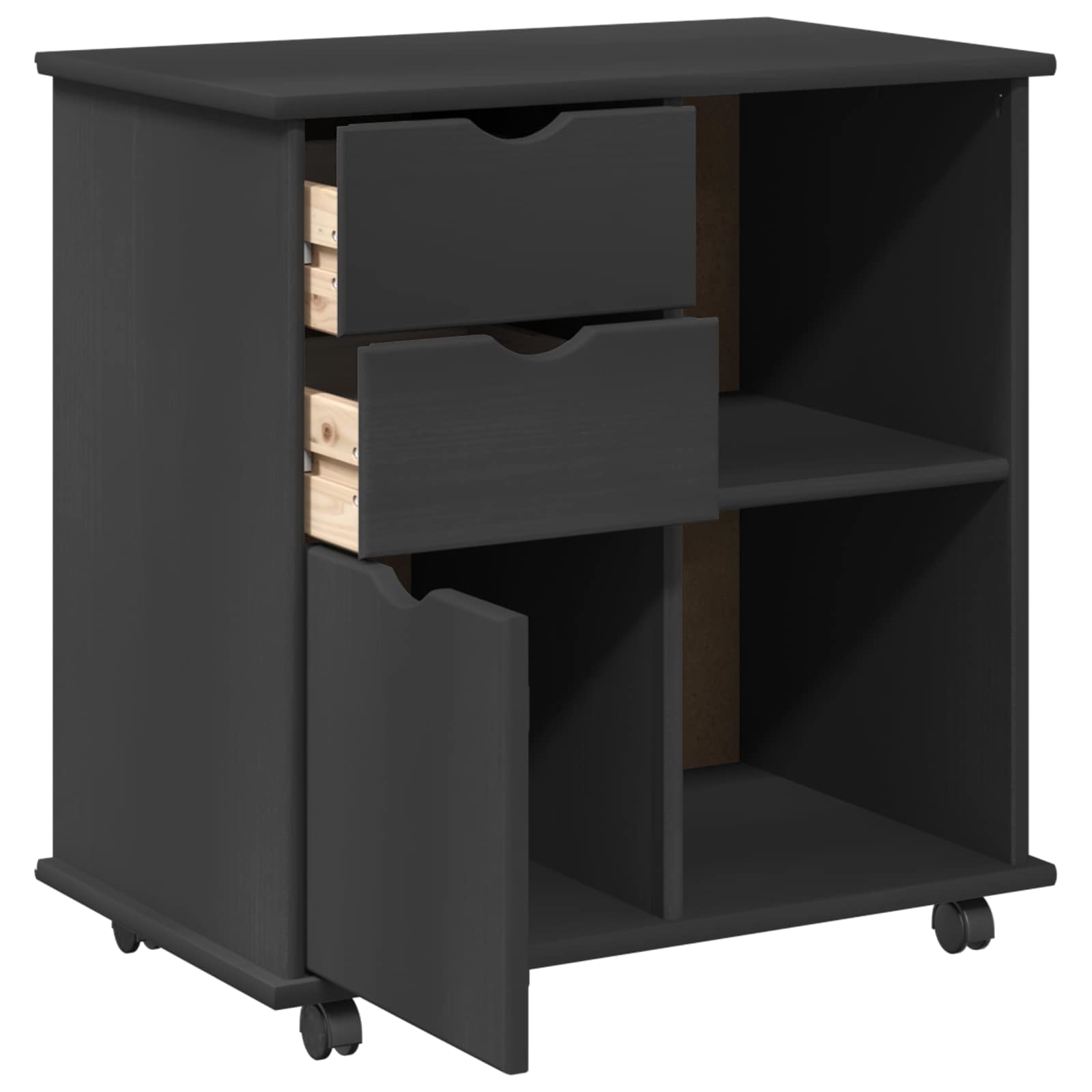 Rollschrank 63,5 x 39 x 65,5 cm Massivholz Kiefer Grau