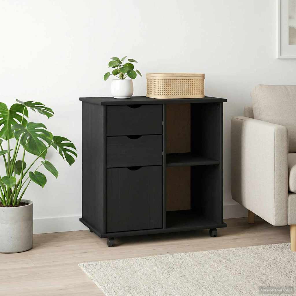 Rollschrank 63,5 x 39 x 65,5 cm Massivholz Kiefer Schwarz
