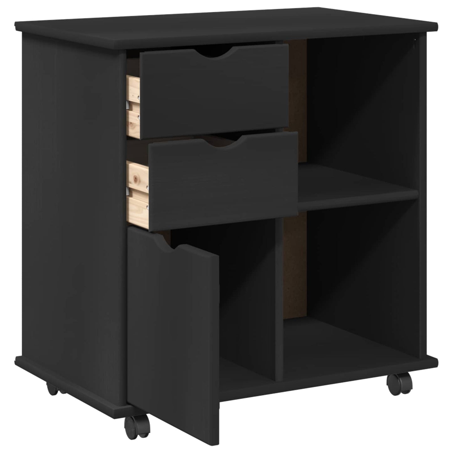 Rollschrank 63,5 x 39 x 65,5 cm Massivholz Kiefer Schwarz