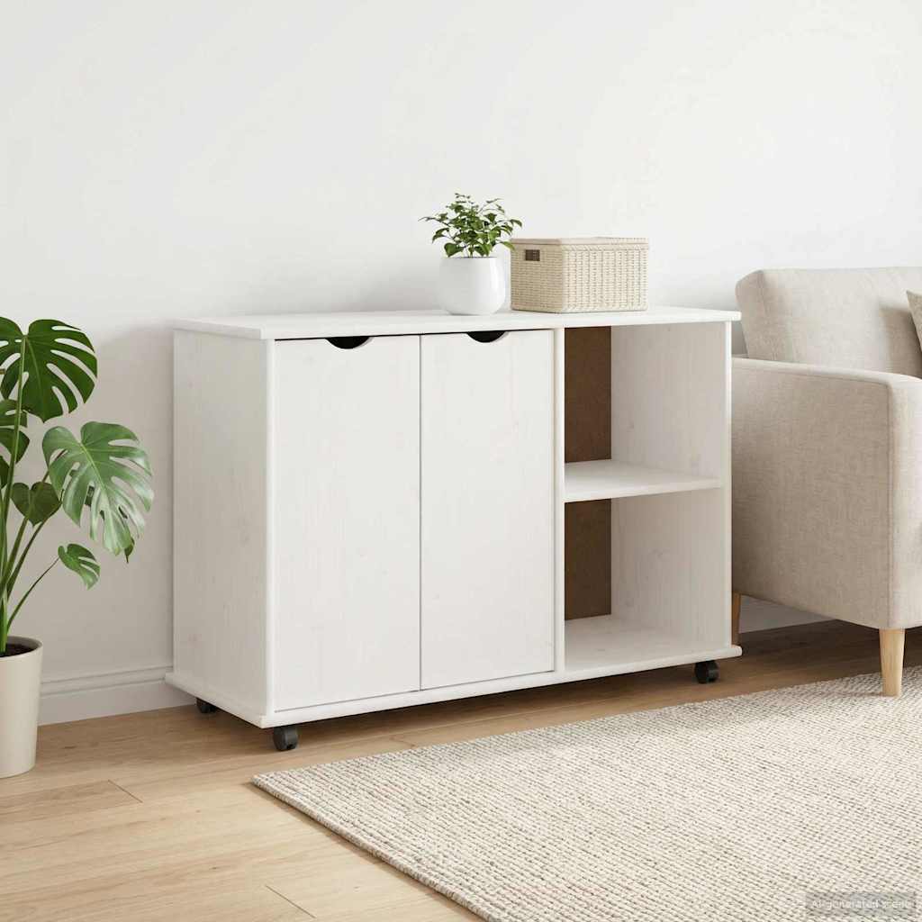Rollschrank Mit Rad Weiß 100 x 39 x 65,5 cm Massivholz Kiefer