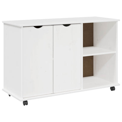 Rollschrank Mit Rad Weiß 100 x 39 x 65,5 cm Massivholz Kiefer