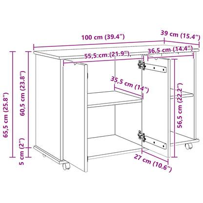 Rollschrank Mit Rad Weiß 100 x 39 x 65,5 cm Massivholz Kiefer