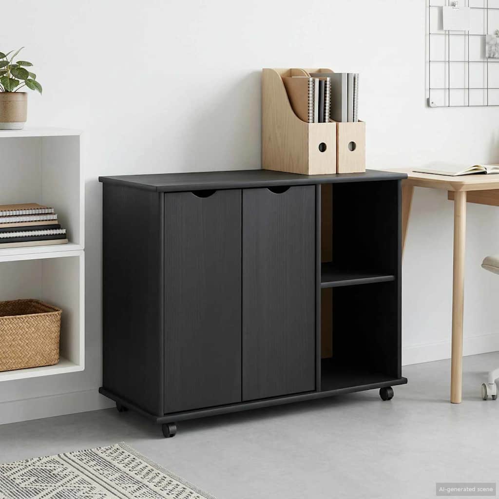 Rollschrank Mit Rad Grau 100 x 39 x 65,5 cm Massivholz Kiefer