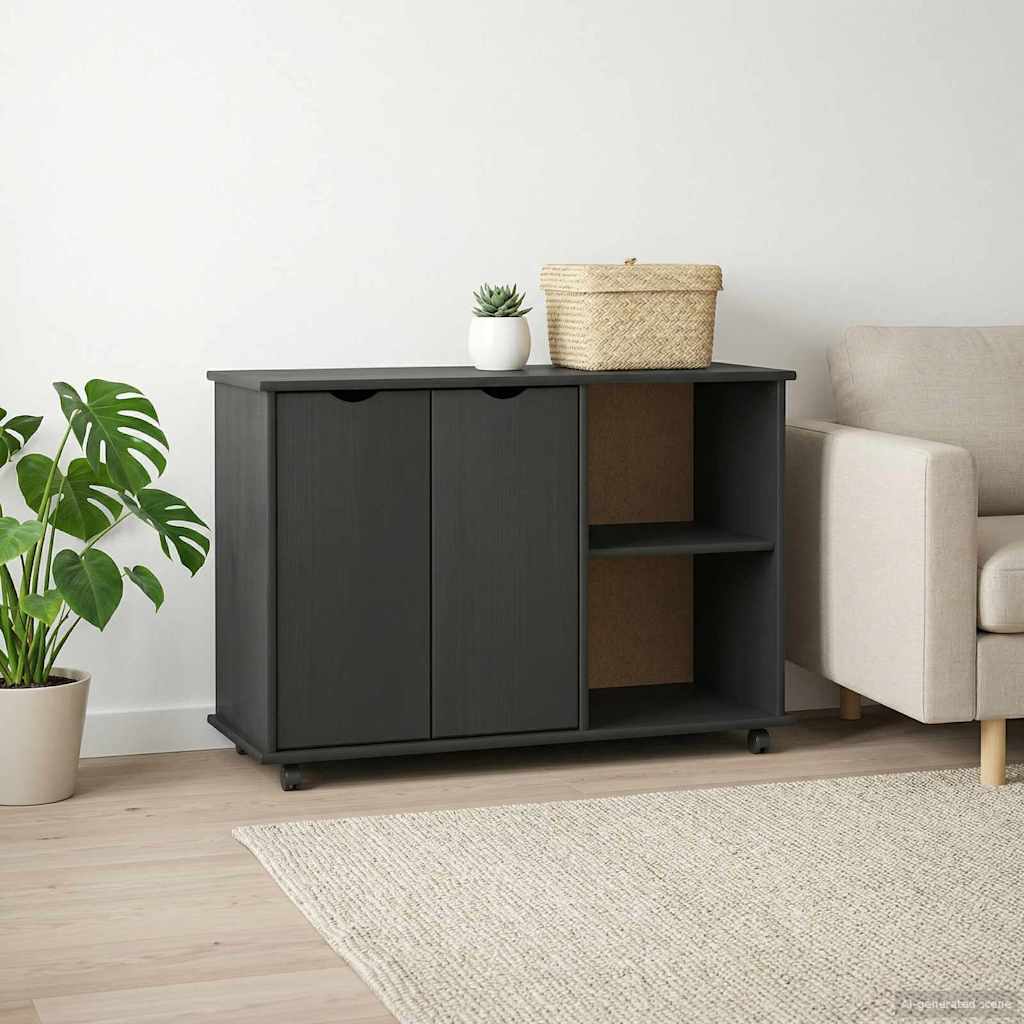 Rollschrank Mit Rad Grau 100 x 39 x 65,5 cm Massivholz Kiefer