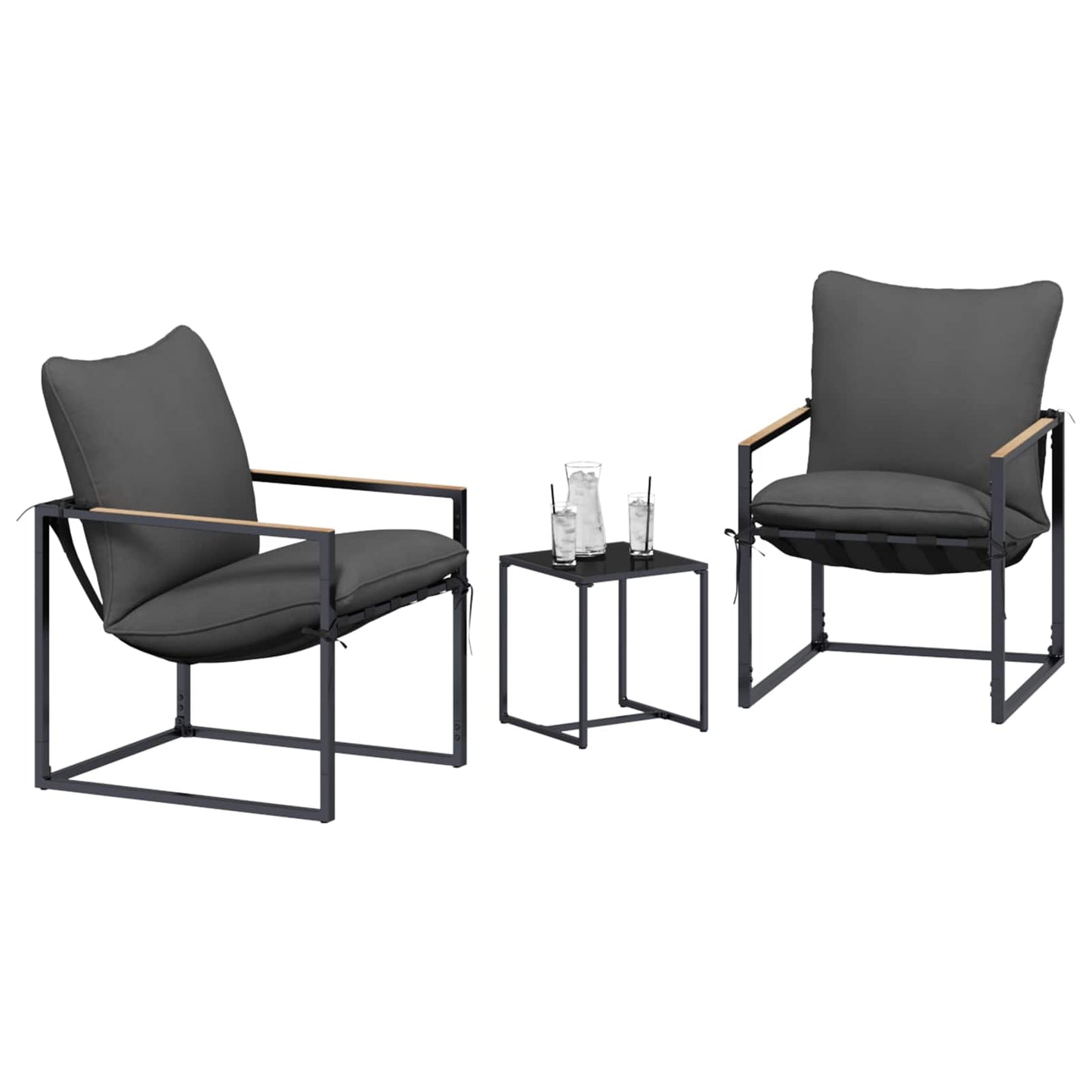 Gartensofa-set 3 stk. Schwarz und Anthrazit Stahl