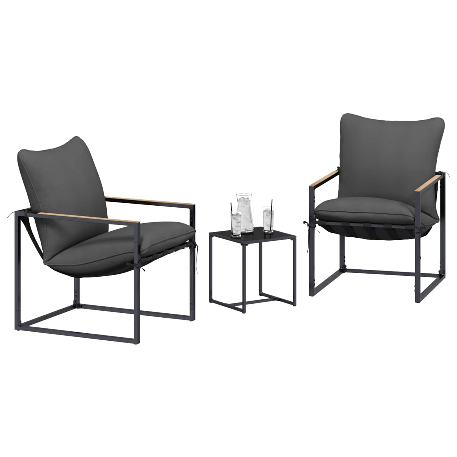 Gartensofa-set 3 stk. Schwarz und Anthrazit Stahl