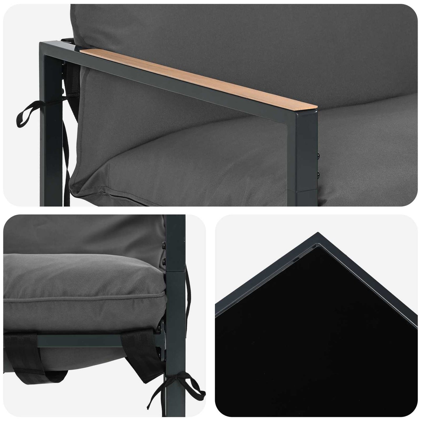 Gartensofa-set 3 Stk. Schwarz und Anthrazit Stahl