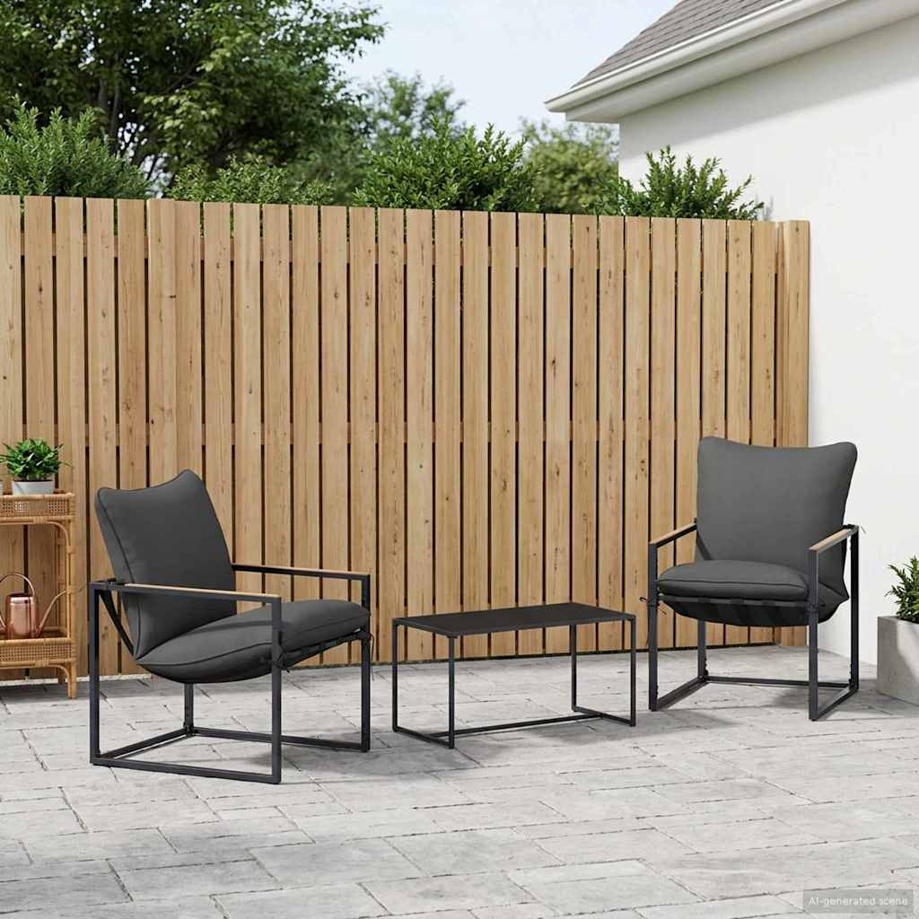 Gartensofa-set 3 stk. Schwarz und Anthrazit Stahl