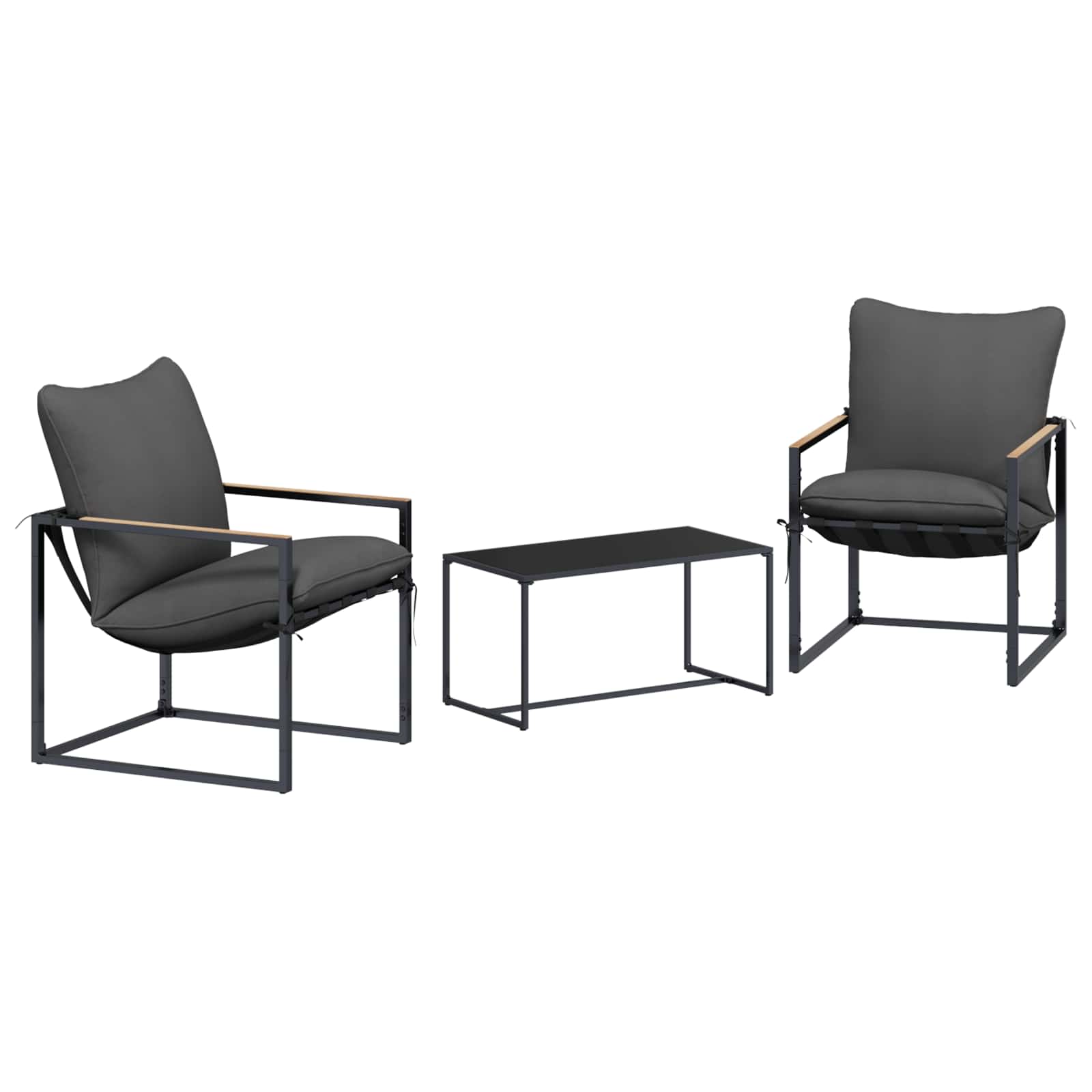 Gartensofa-set 3 Stk. Schwarz und Anthrazit Stahl