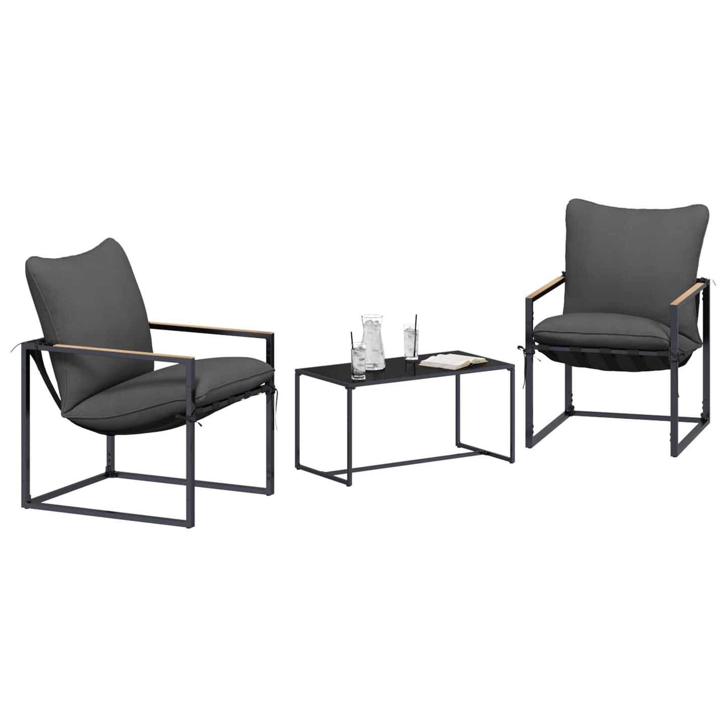 Gartensofa-set 3 Stk. Schwarz und Anthrazit Stahl