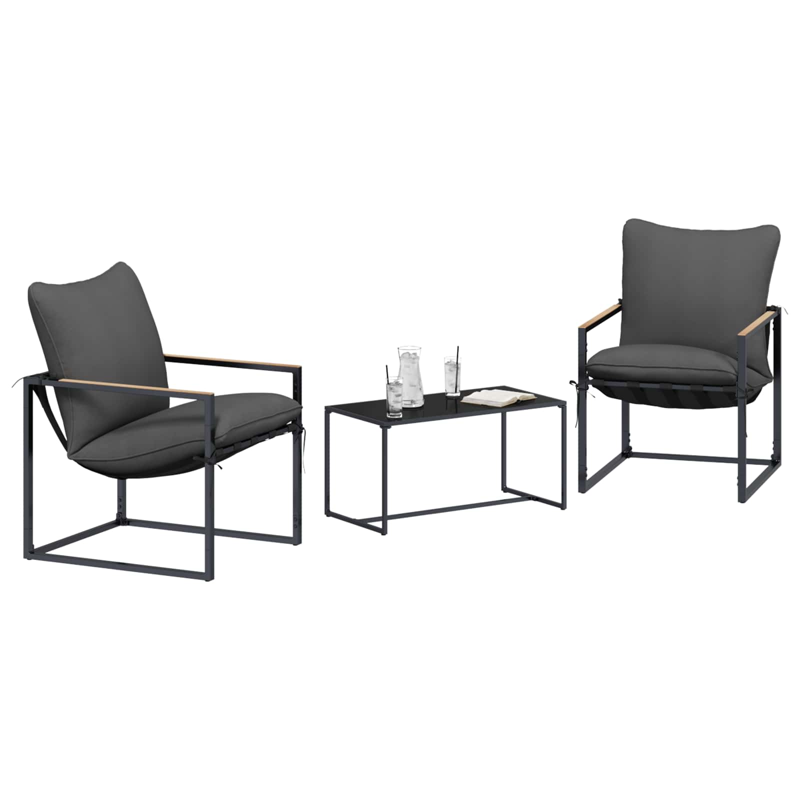 Gartensofa-set 3 Stk. Schwarz und Anthrazit Stahl