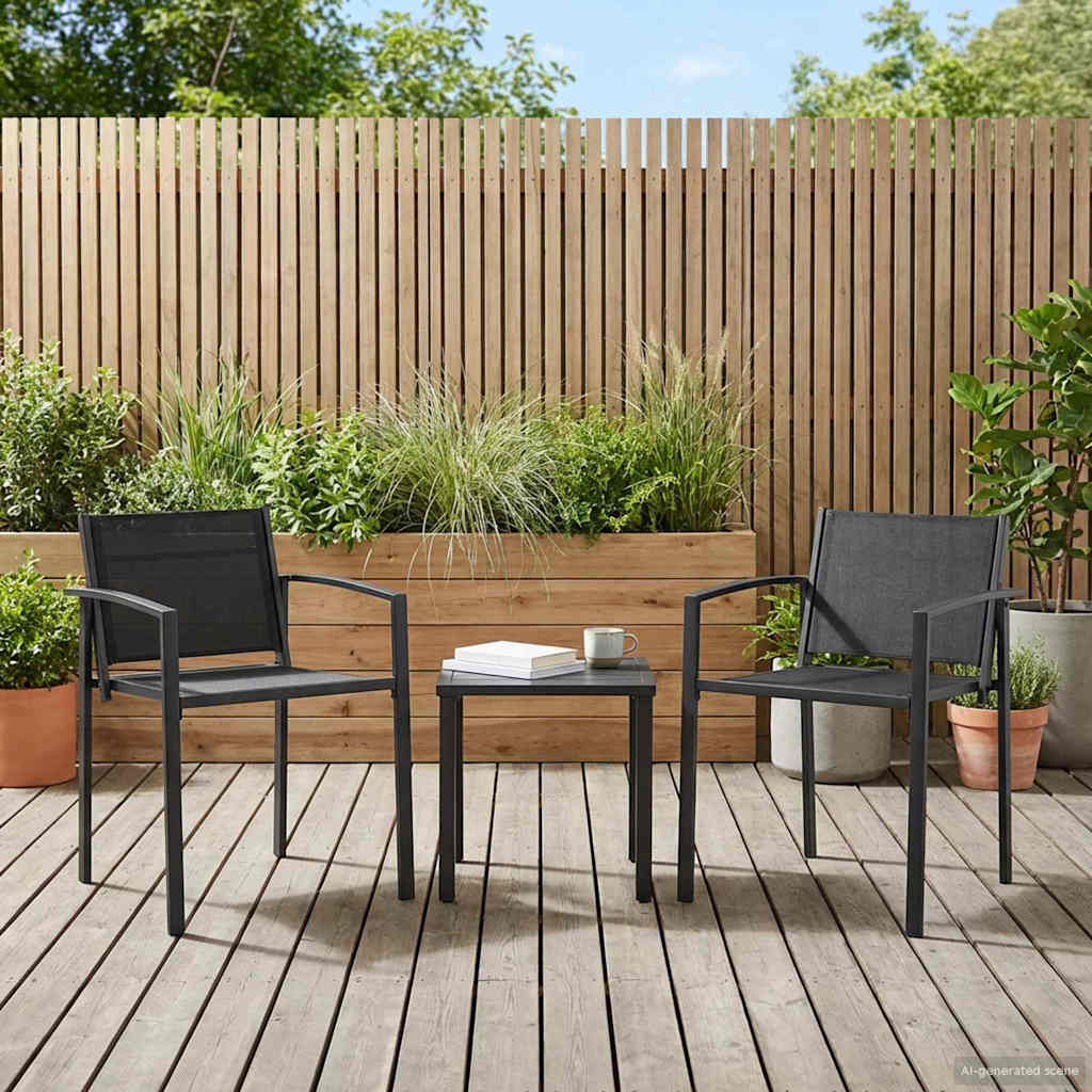 Gartenstühle 2 Stk. Schwarz und Anthrazit Textilen-Stoff