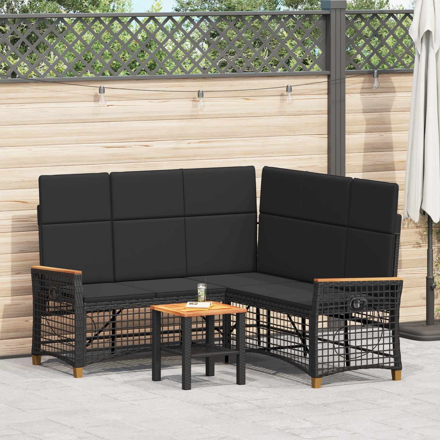Garten Liegesofa Set 5-Sitzanzahl Schwarz Polyrattan und Stahl