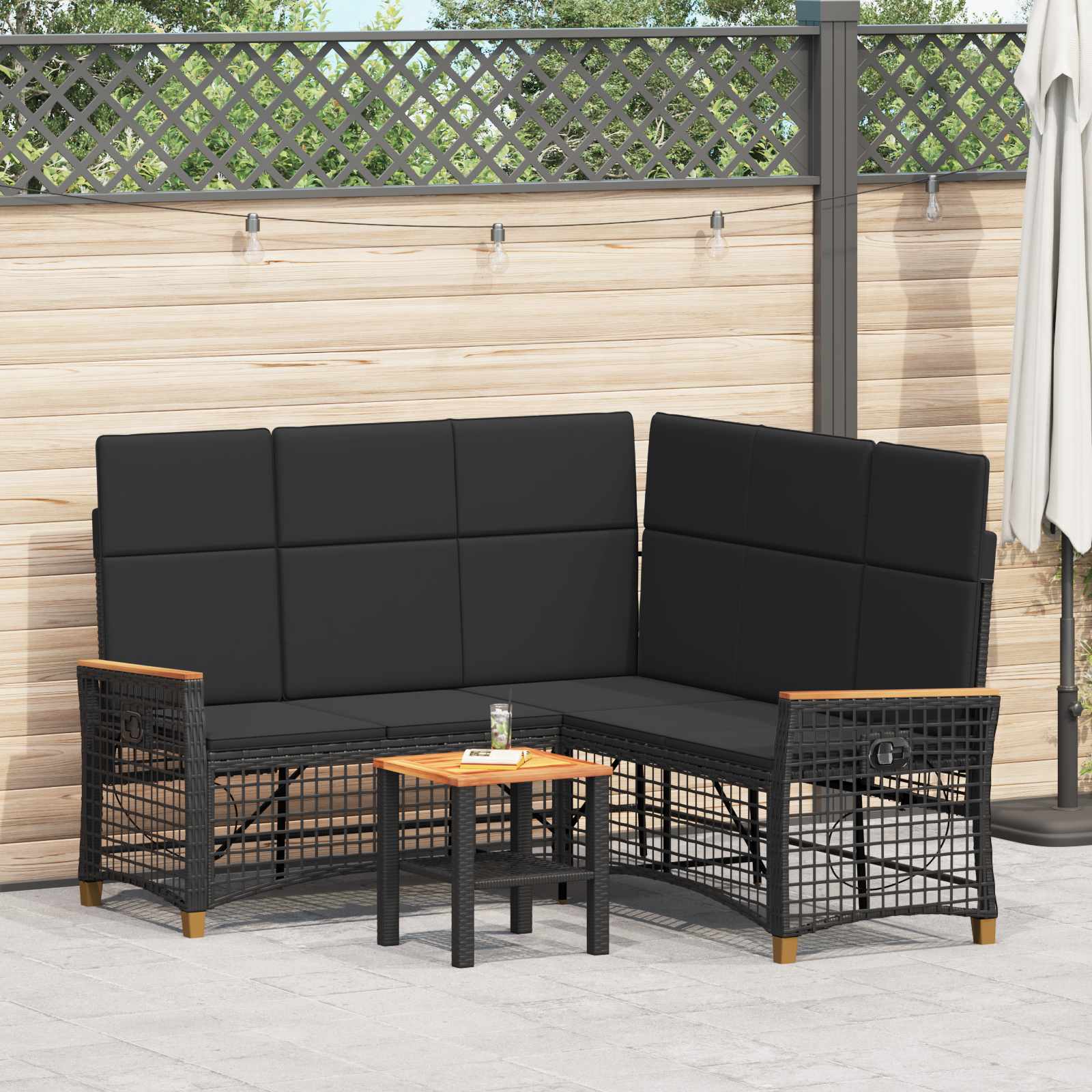 Garten Liegesofa Set 5-Sitzanzahl Schwarz Polyrattan und Stahl